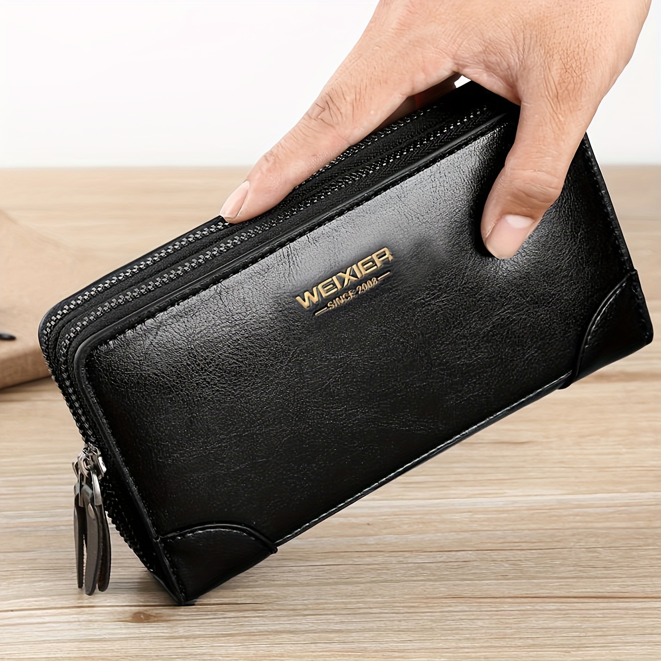 Mens Long Wallet Leather Zipper Large Phone Holder Bag Business Clutch  Handbag 