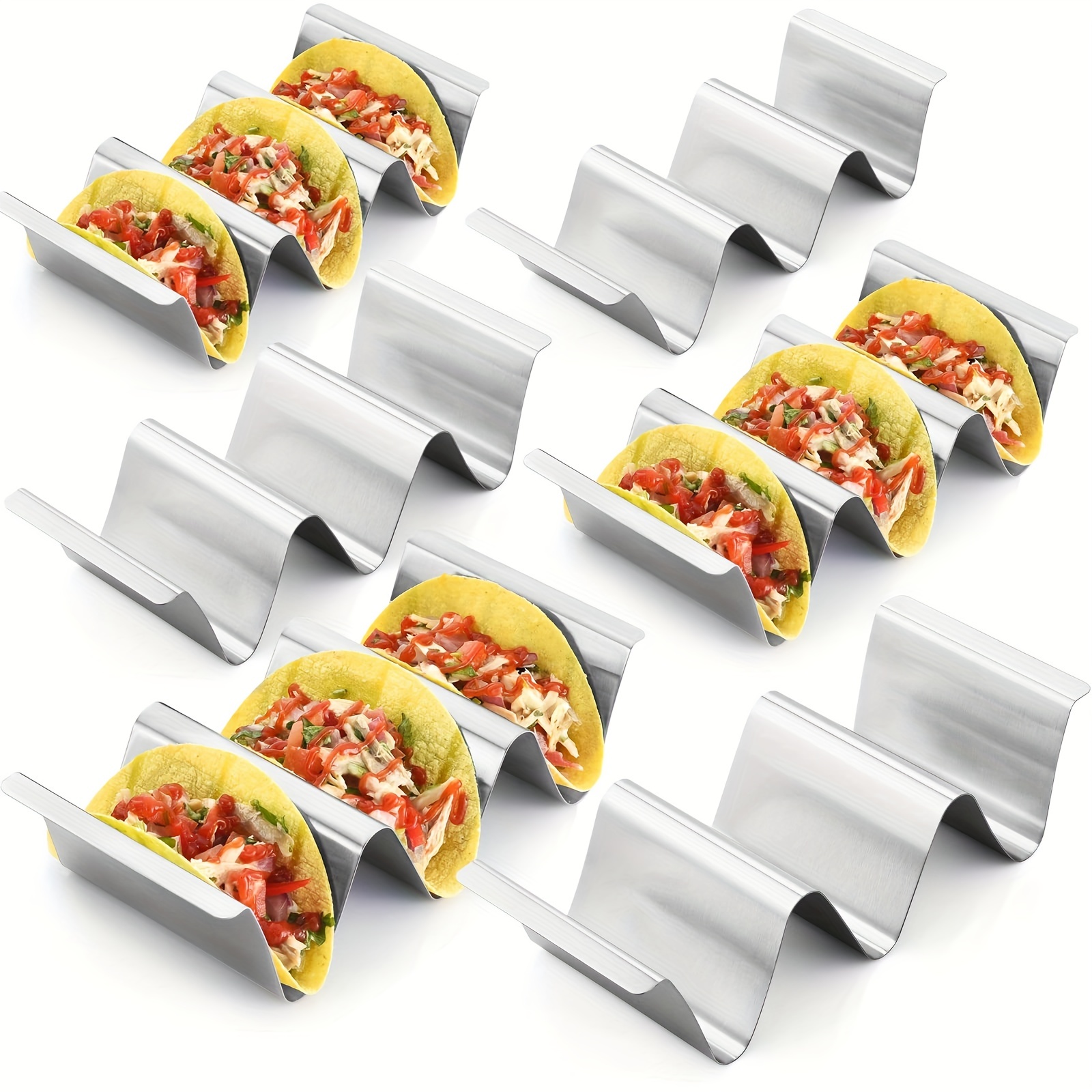 

1pc Taco Holder Stand, Stainless Steel Taco Tray, Stylish Taco Shell Holders, Rack Holds Up To 3 Tacos Each Keeping Shells Upright, Health Material Taco Rack, Grill And Dishwasher Safe
