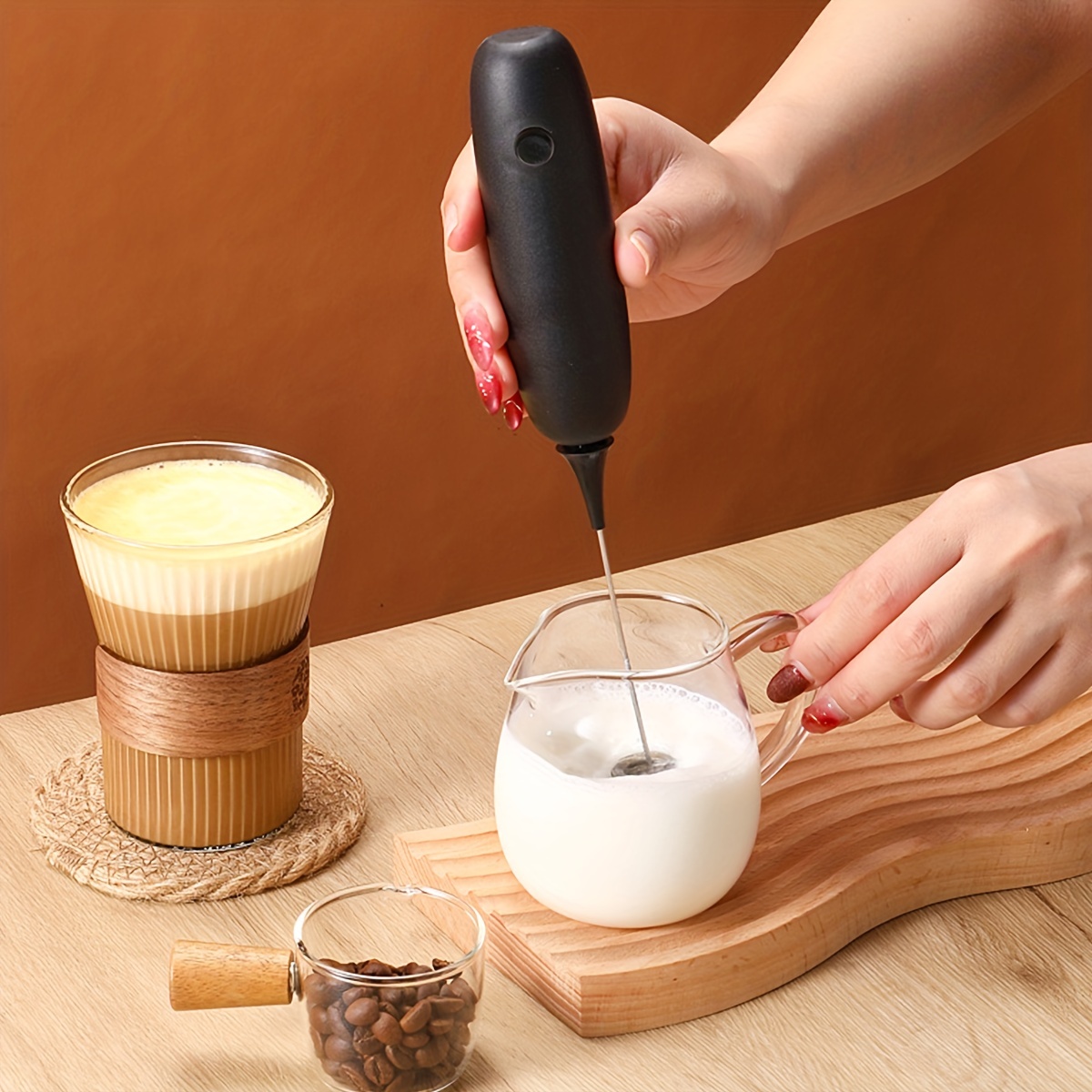 Bonsenkitchen - Batidora de leche eléctrica de mano, batidora de mano,  fabricante de espuma de leche para café a prueba de balas, Matcha, batidor  de