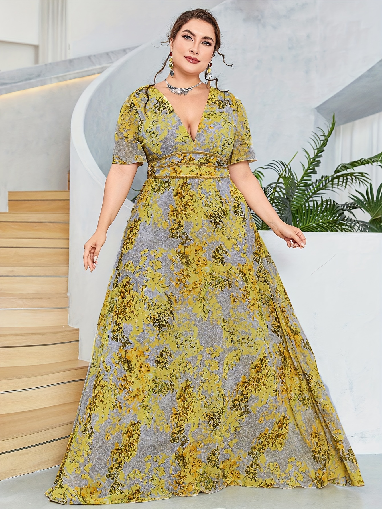 Yellow mother of the best sale bride dresses plus size