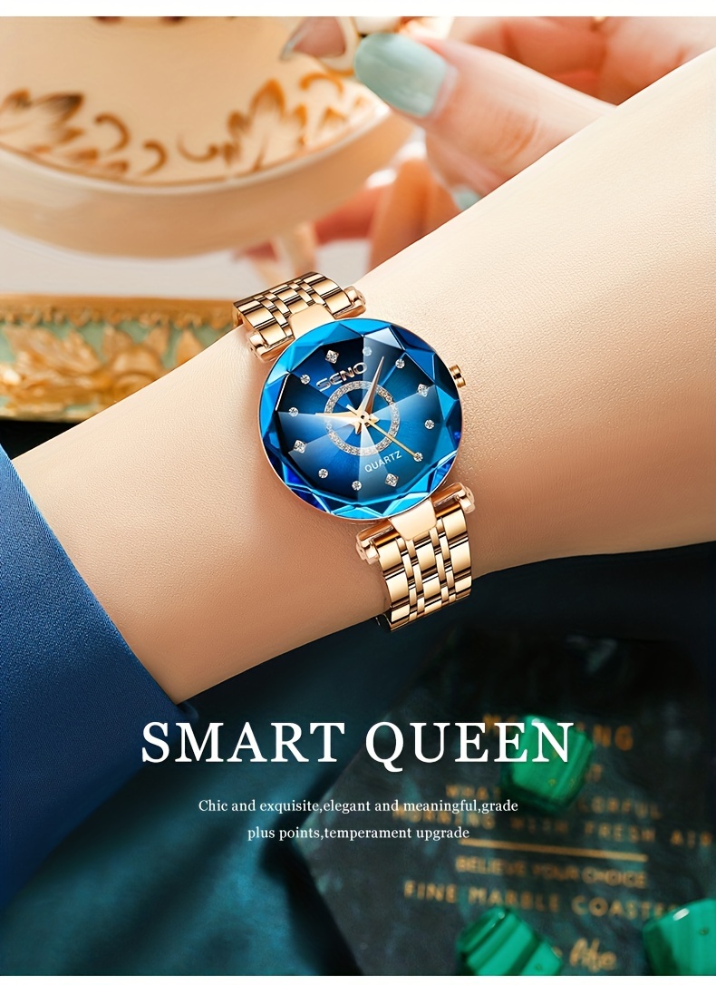 womens watch luxury dial cutting quartz watch vintage gradient fashion analog steel band waterproof wrist watch details 0