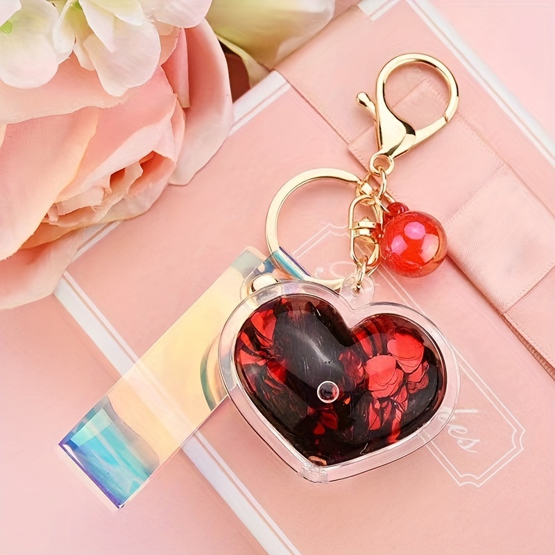 Rose Flower Heart Keychain Love Theme Key Ring Purse Handbag Car