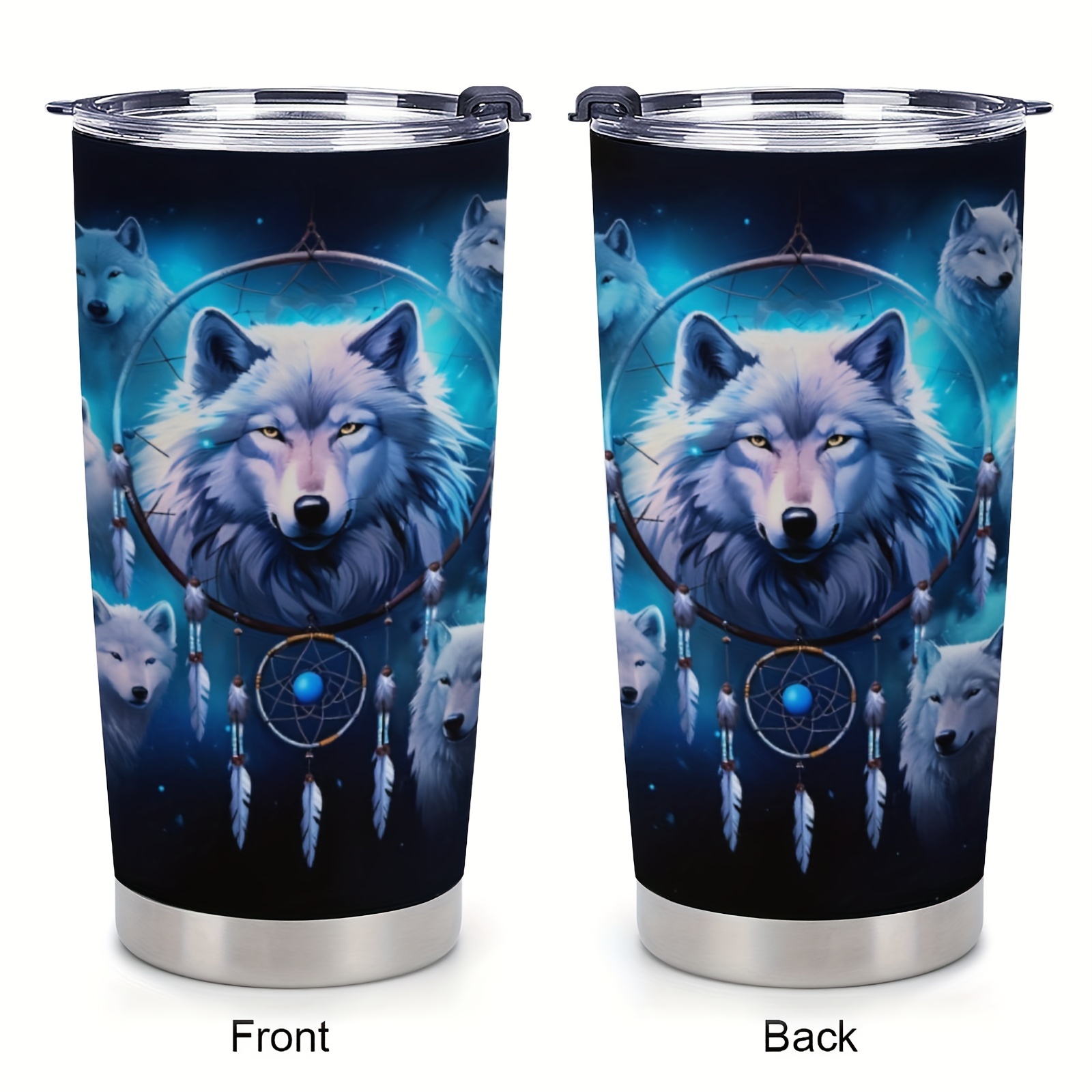 20oz Wolf Gifts for Men, Women, Wolf Gifts for Wolf Lovers, Valentines Day  Gifts for Him, Her, Coffee Thermos for Men, Women, White Rose Wolf Tumbler