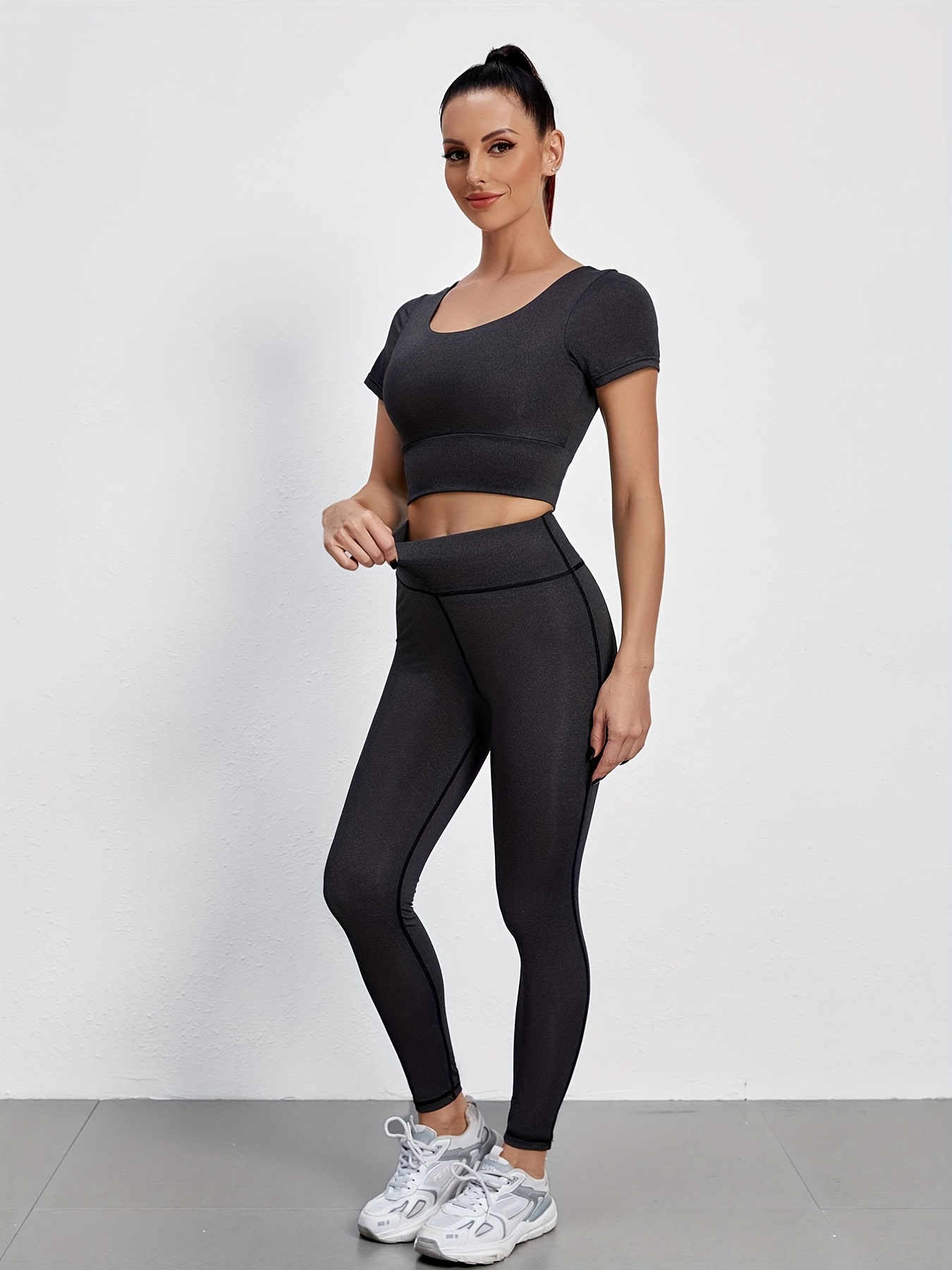 Women's charcoal grey active high rise capri leggings workout