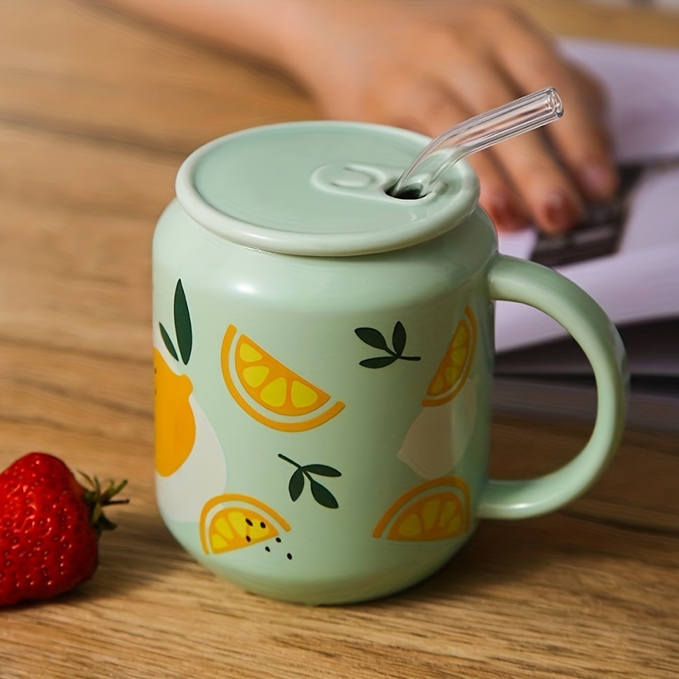 Cute Embossed Strawberry Ceramic Cup With Lid Spoon Water - Temu