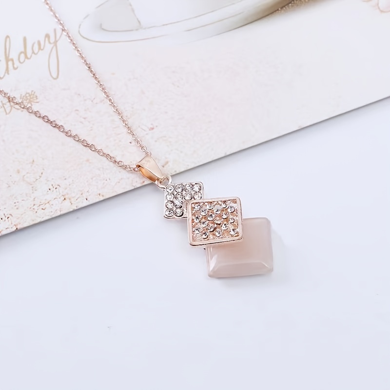 Geometric Cat Eye Stone Pendant & Earrings Set for Women