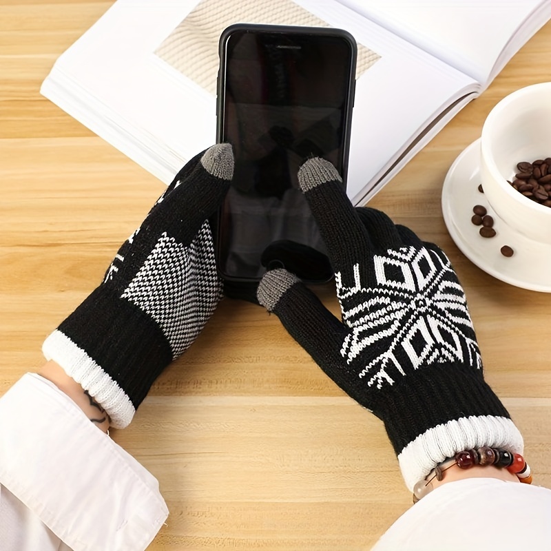 2 paires de gants d'hiver pour écran tactile pour femmes gants en tricot  chauds doublés de polaire manchette élastique gants de textos d'hiver