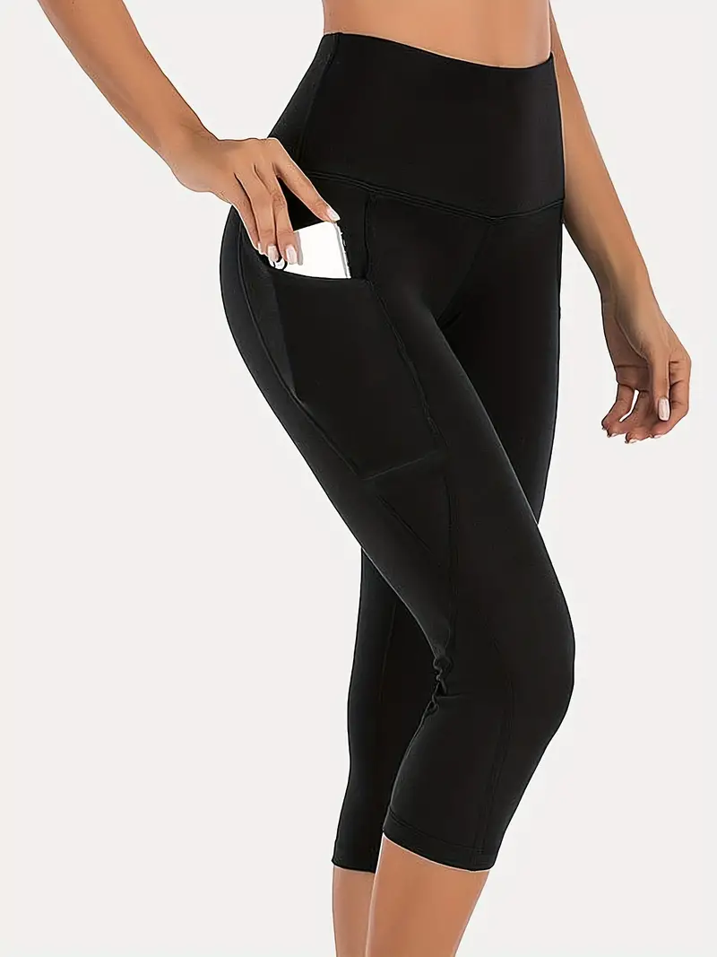 Quick-Drying Yoga Leggings with Side Pocket, Butt-Lifting and Slimming  Capri Pants for Women's Activewear