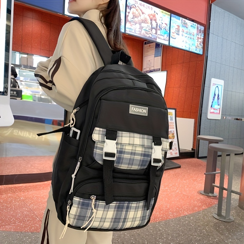 1pc Plaid Large Capacity Backpack For Women, Versatile Casual