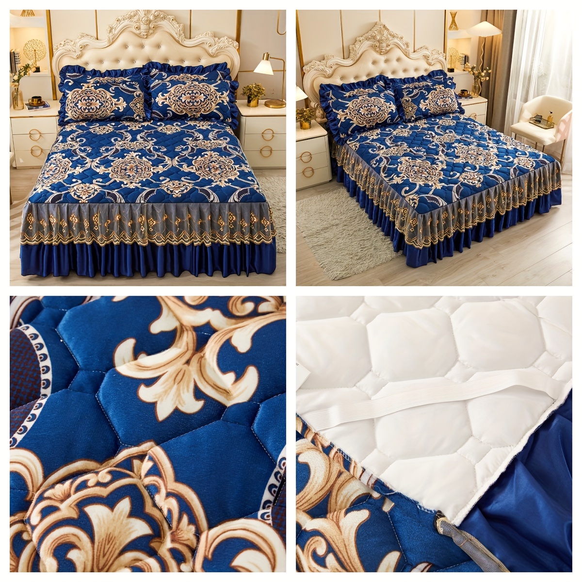 luxurious 3pcs   bed skirt set with pillowcases   machine washable   fit non slip full coverage for a   experience details 5