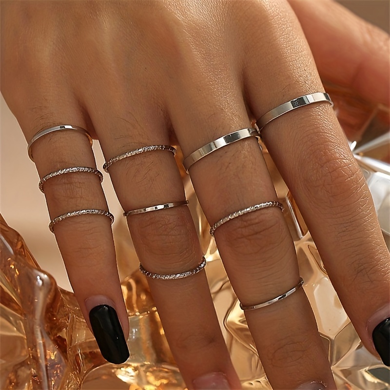 8Pcs Silver Rings Set Women Finger Knuckle Jewelry Party Wedding Band  Accessory