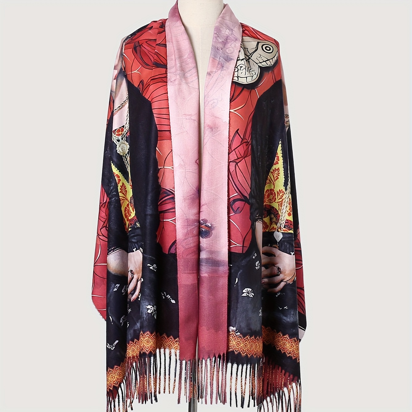 1pc Women's Butterfly Design Faux Cashmere Scarf Shawl, Autumn/winter