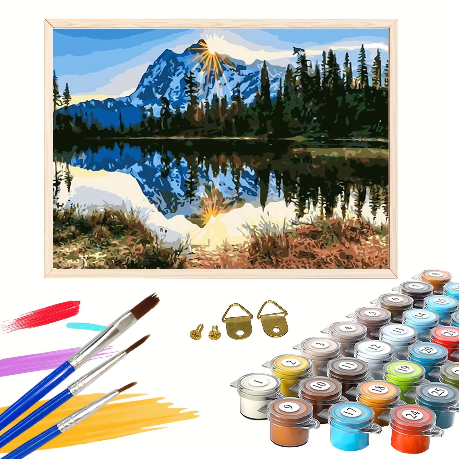 Mountain PAINT by NUMBERS Kit for Adults Mountains Nature Landscape Painting  Easy Beginners Paint DIY Kit Living Bedroom Wall Art Decor Gift 