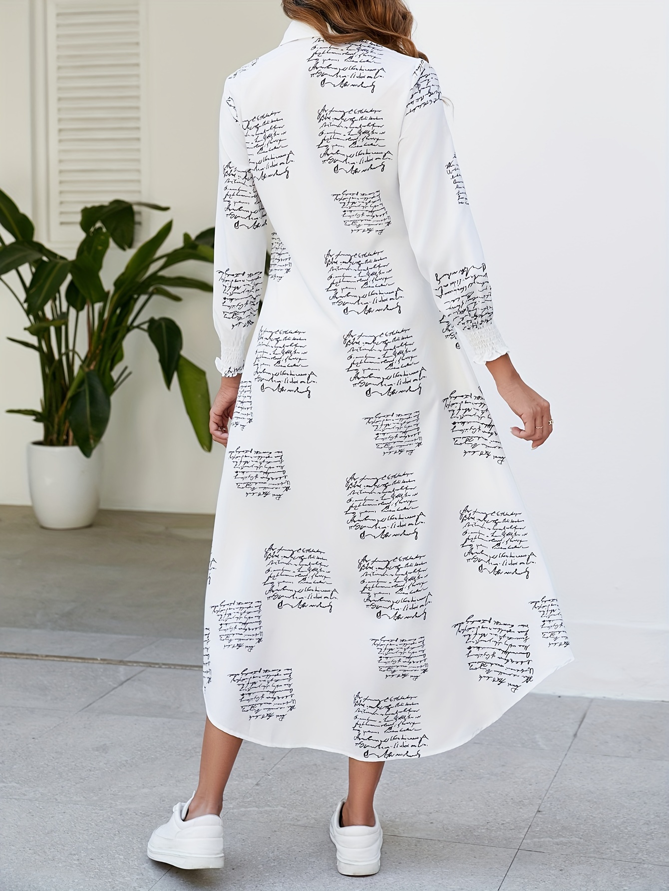 letter print shirt maxi dress long sleeve button up casual dress for spring summer womens clothing details 11