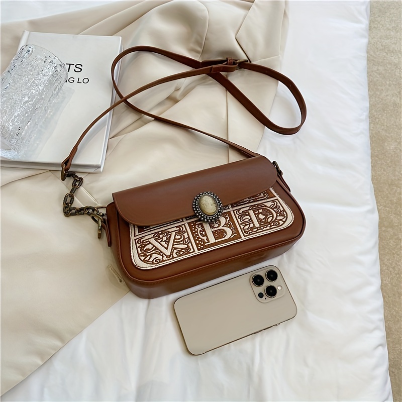 Fashion Embroidered Shoulder Bag with Small Coin Purse, Casual Zipper Crossbody Bag with Alphabet Strap,Cross Body Bag,Temu