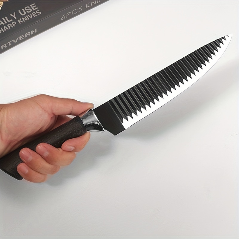 Knife Set - 6pcs Wave-pattern Non-stick Stainless Steel Knives, Black  Handle