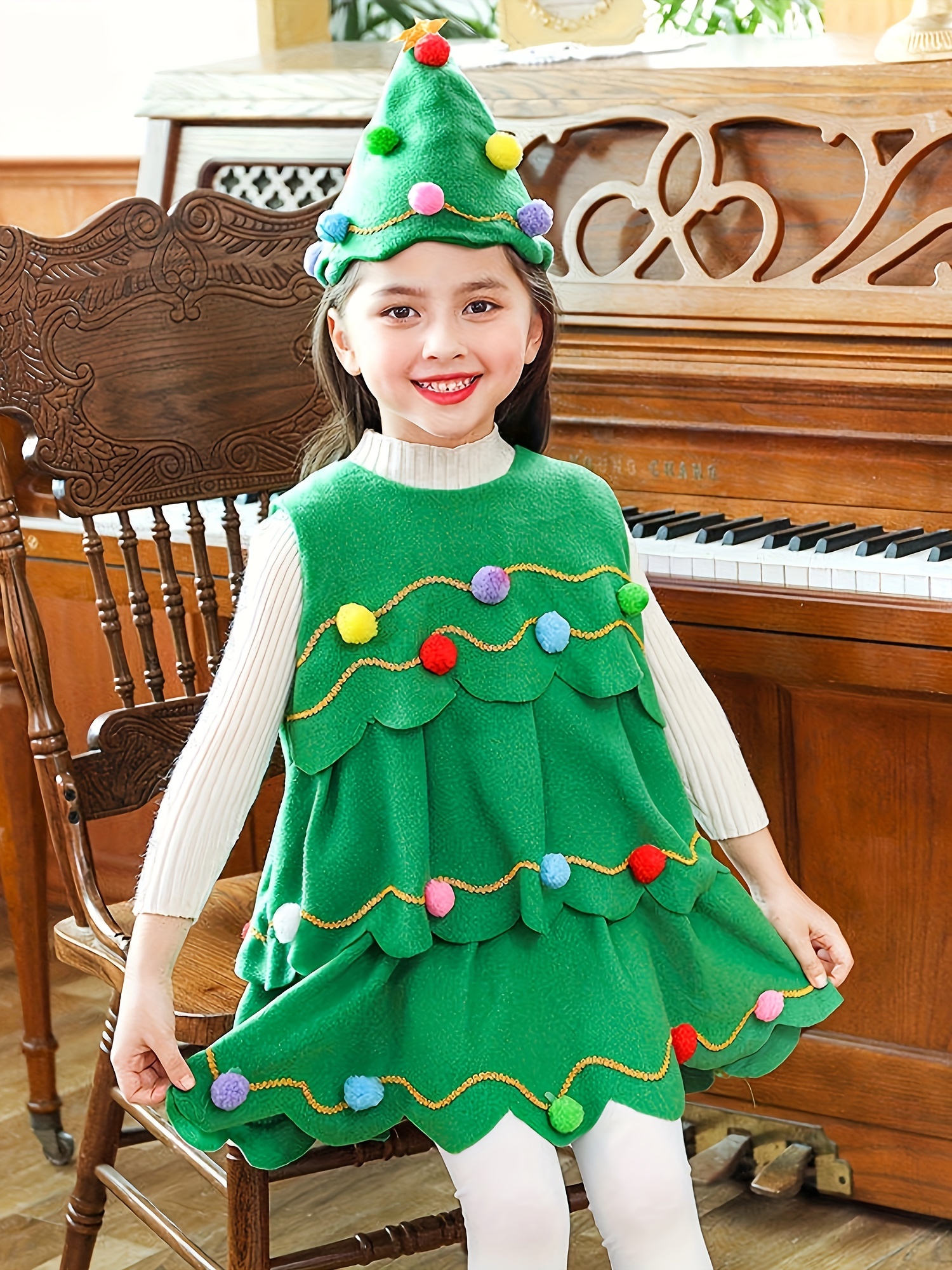 Girls Christmas Tree Cosplay Costume Dress Christmas Party Temu