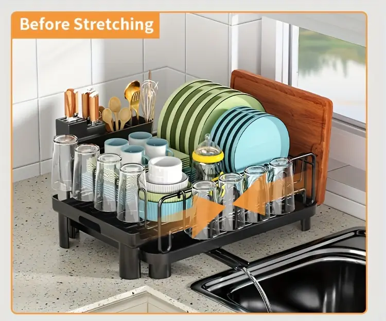 1pc multifunctional retractable dish draining rack anti rust kitchen organizer with cutlery cup holders space saving countertop drying mat for sturdy construction dish drying rack Product details 2