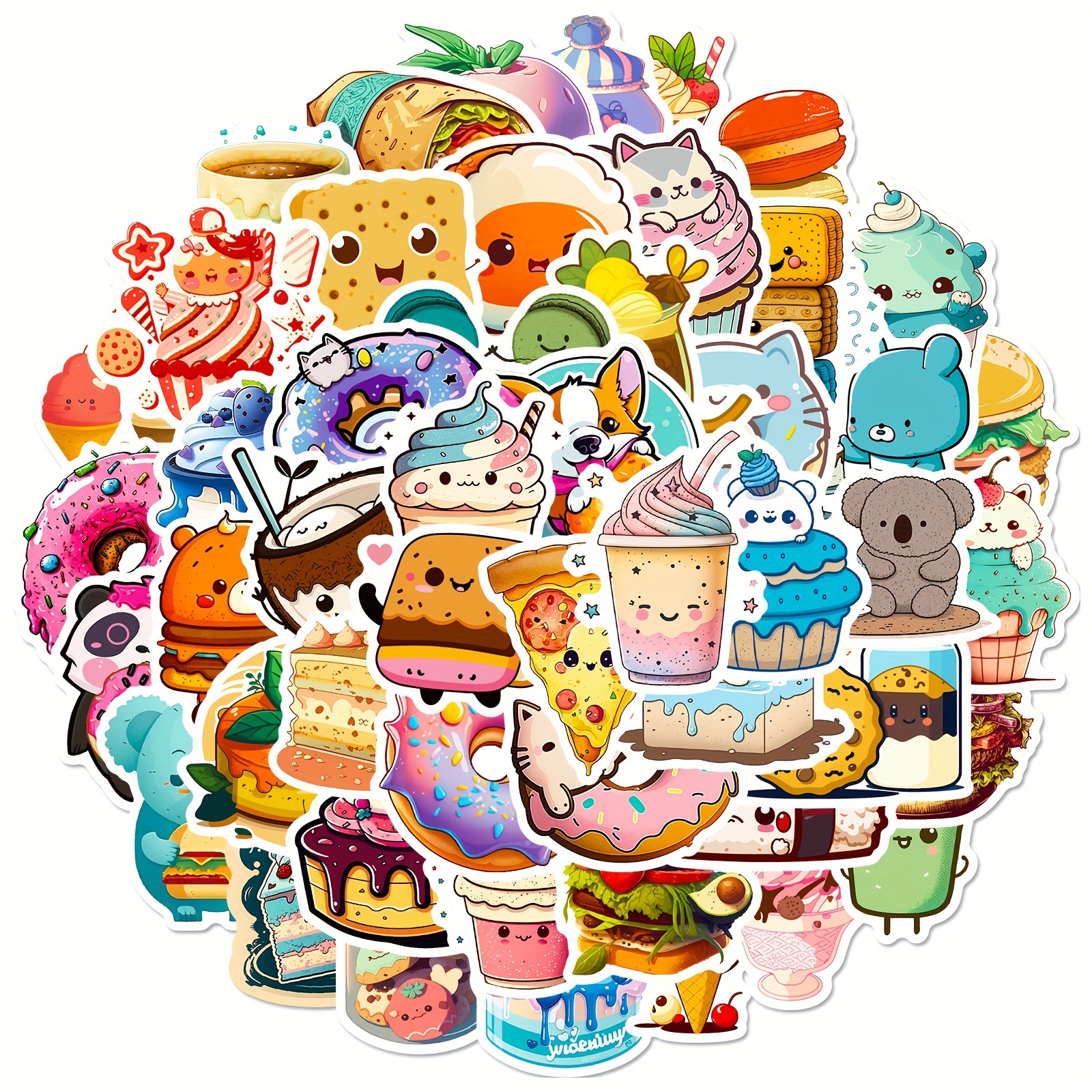 

50pcs Cute Food Stickers, Kawaii Snack Cookie Fruit Ince Cream Hamburger Graffiti Vinyl Waterproof Stickers, Laptop, Water Bottle, Phone, Skateboard Stickers