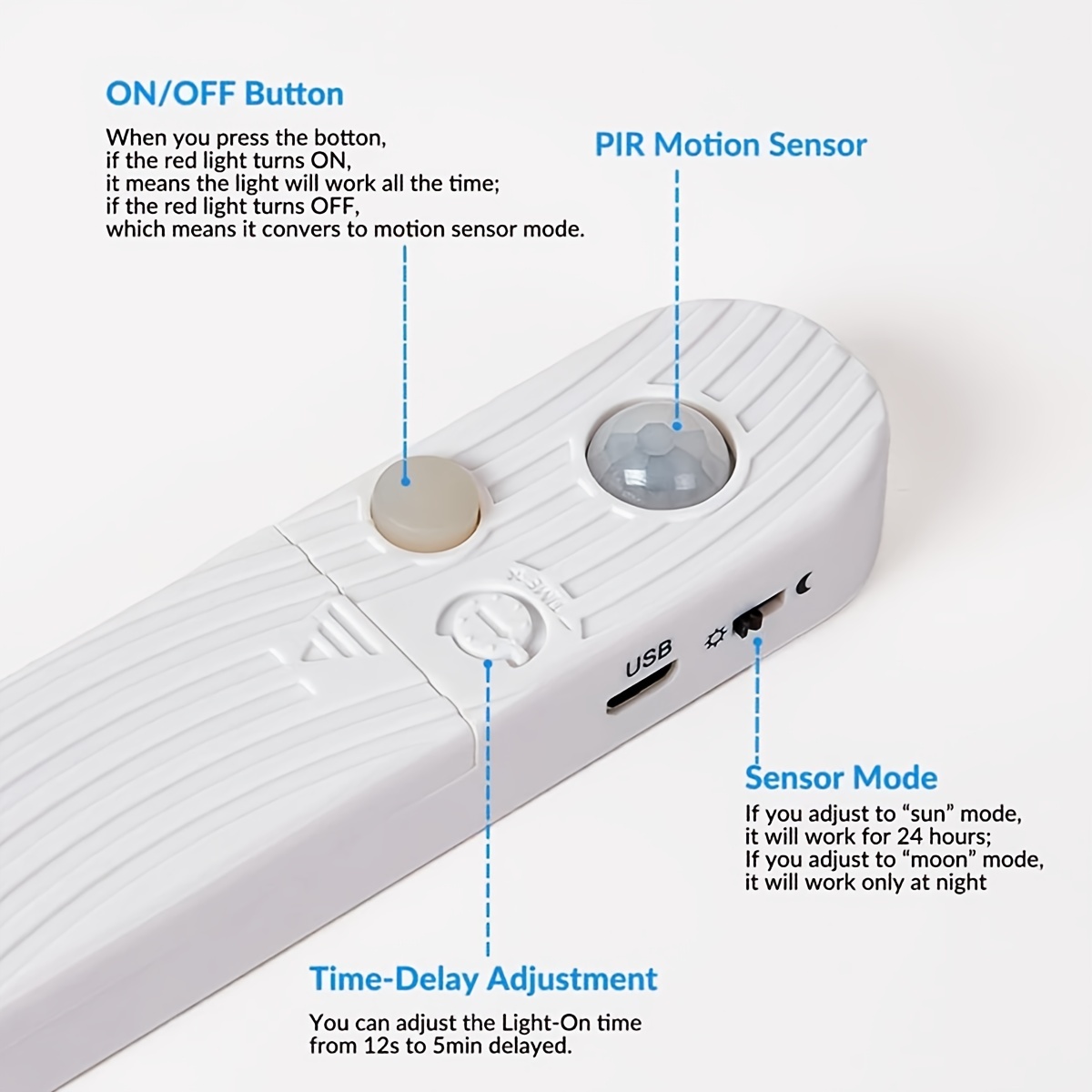 Rechargeable Mini Motion Sensor Night Light, Warm White LED Stick