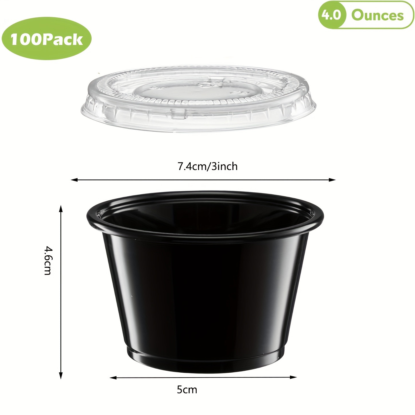 [100 Pack] 4 Oz Leak Proof Black Plastic Condiment Souffle Containers with  Lids - Plastic Black Portion Cup with Plastic Lid Perfect for Sauces