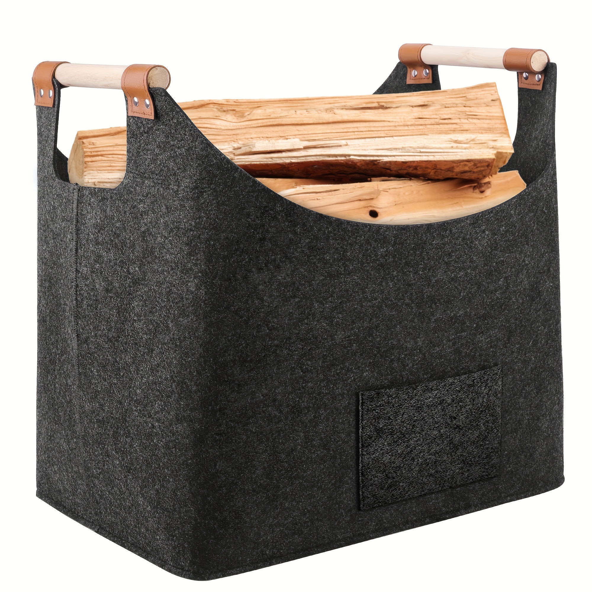 Firewood Basket,Wood Basket Felt Bag Felt Firewood Basket Portable Outdoor  Thickened Toys Storage Basket With Reinforced Handle,Firewood Log Carrier