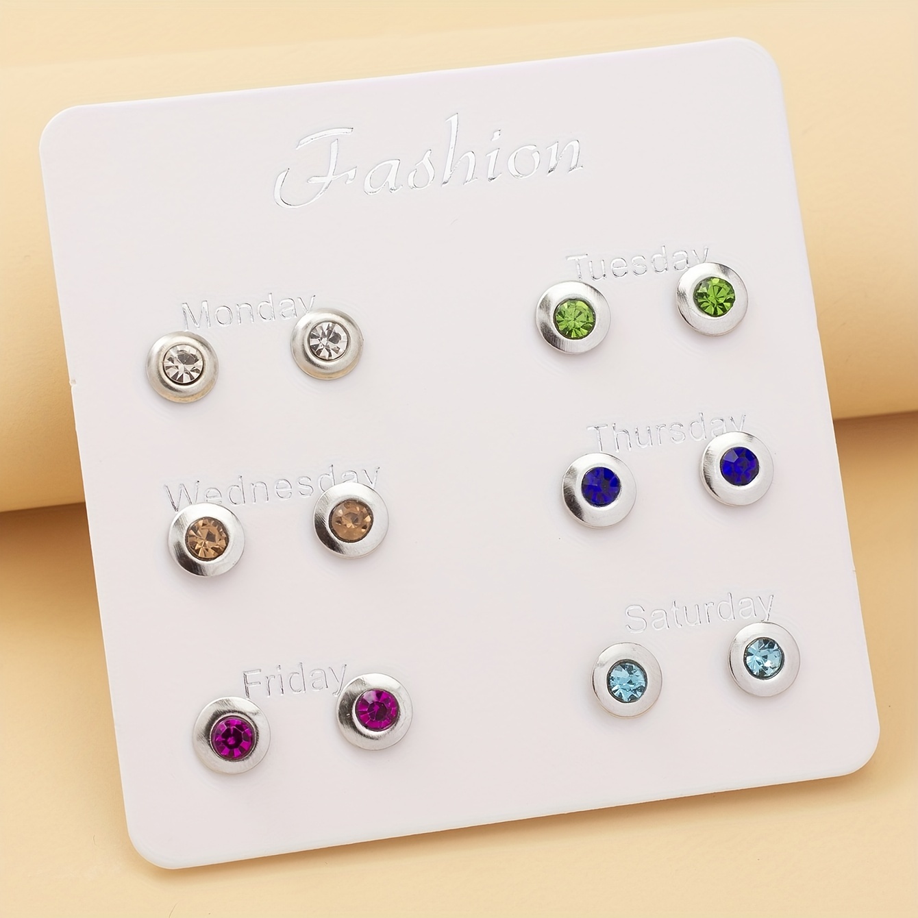 

6 Pairs Stud Earring Set With Colorful Shiny Rhinestone Decor Cute Minimalist Style Alloy Silver Plated Jewelry Daily Casual