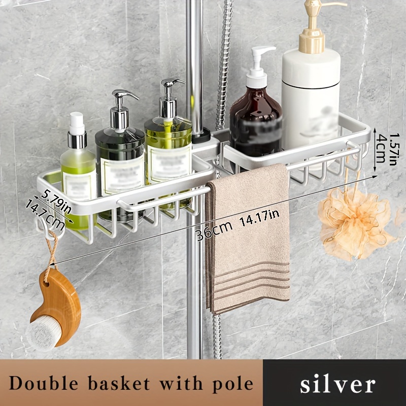 Silver Wall Corner Shelf Organizer Space Aluminum Shower Rack Shampoo Holder  Kitchen Hanger Bathroom Accessories