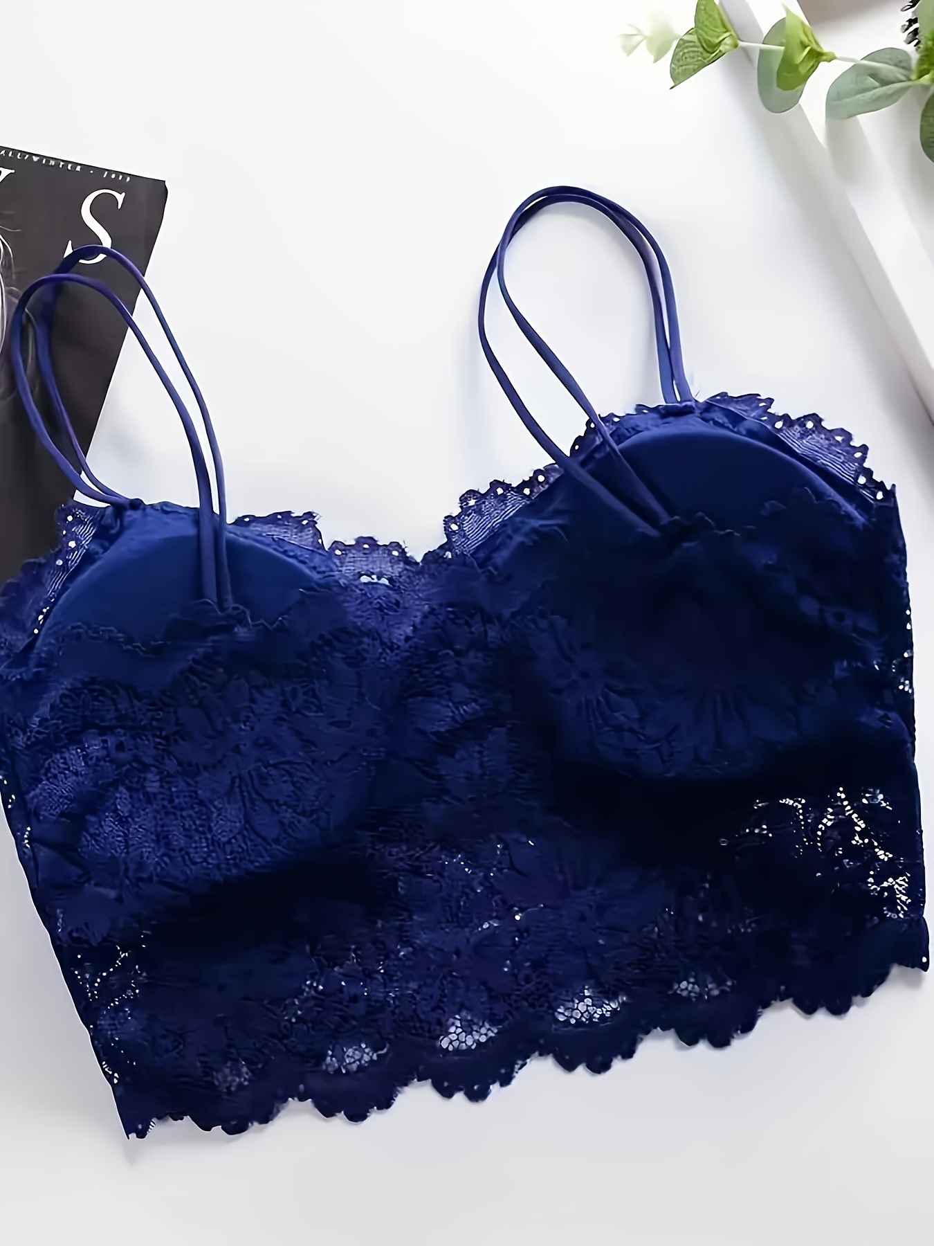 Contrast Lace Wireless Bra, Comfy & Breathable Scallop Trim Everyday Bra, Women's Lingerie & Underwear