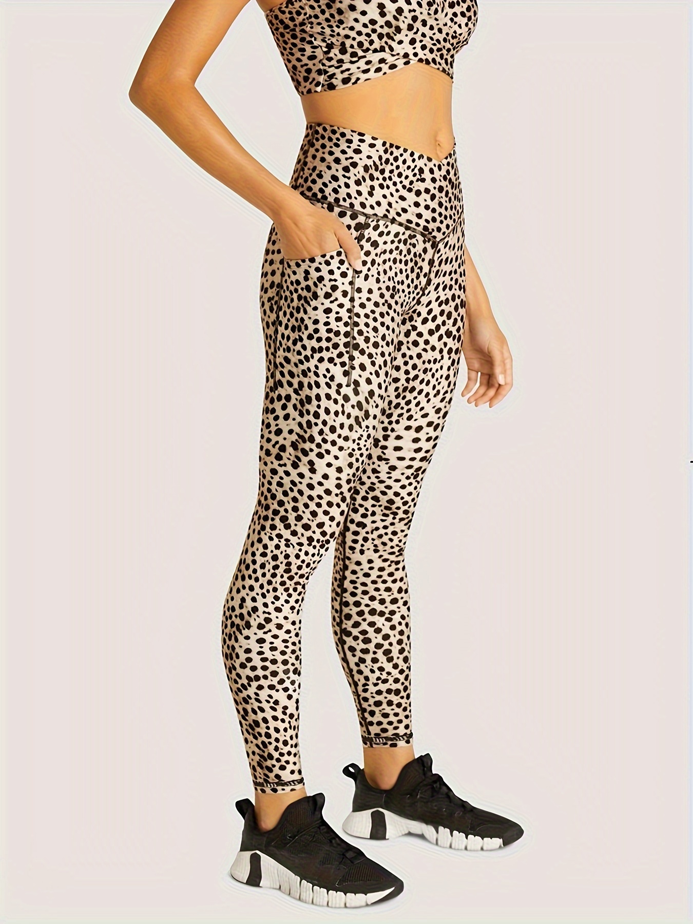 Leopard Print High Waist Fitness Pants Side Pocket Running - Temu