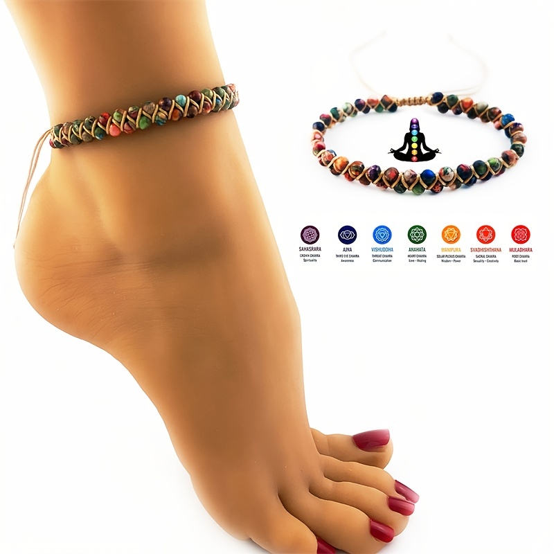 

Colorful Natural Stone Beads Handmade Braided Anklet Adjustable Ankle Bracelet 1pc