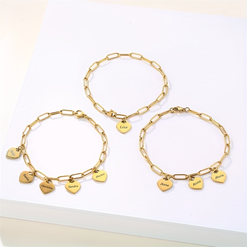 Personalized Engraved Name Custom Bracelet, Golden Charm Gift