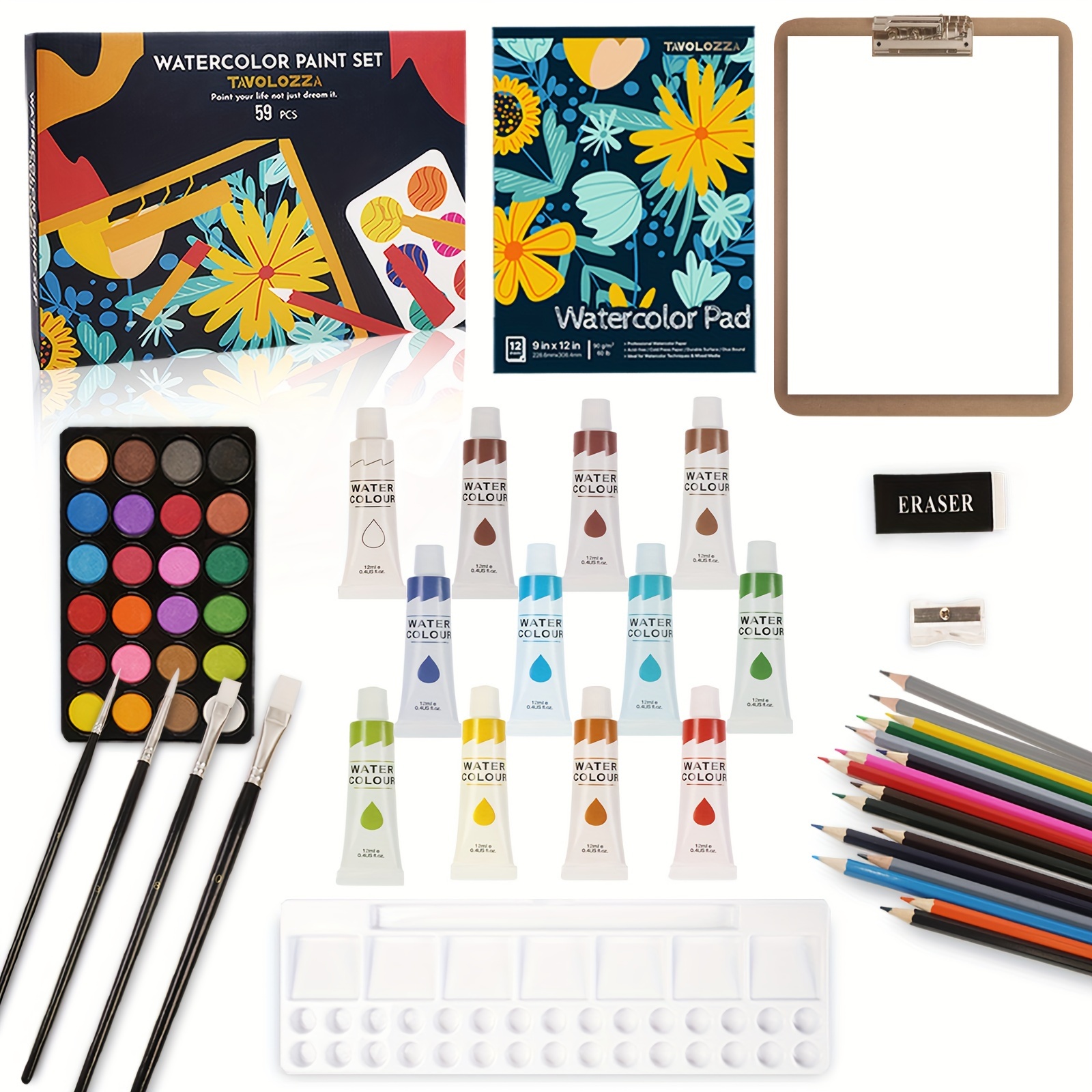 48 Pcs Solid Watercolor Paint Set, Watercolor Brush Pen , Travel Watercolor  Kit with Iron Box, Portable