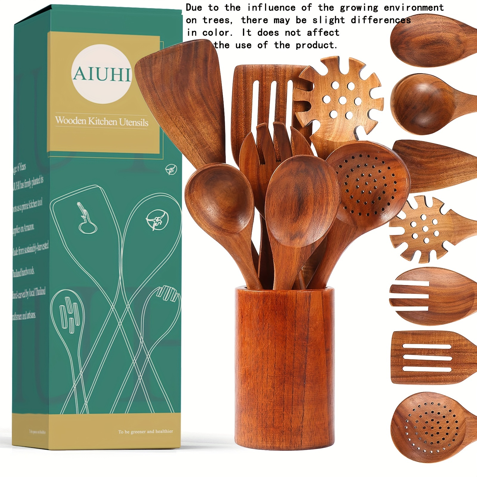  AIUHI Wooden Utensils for Cooking, Wood Utensil Set