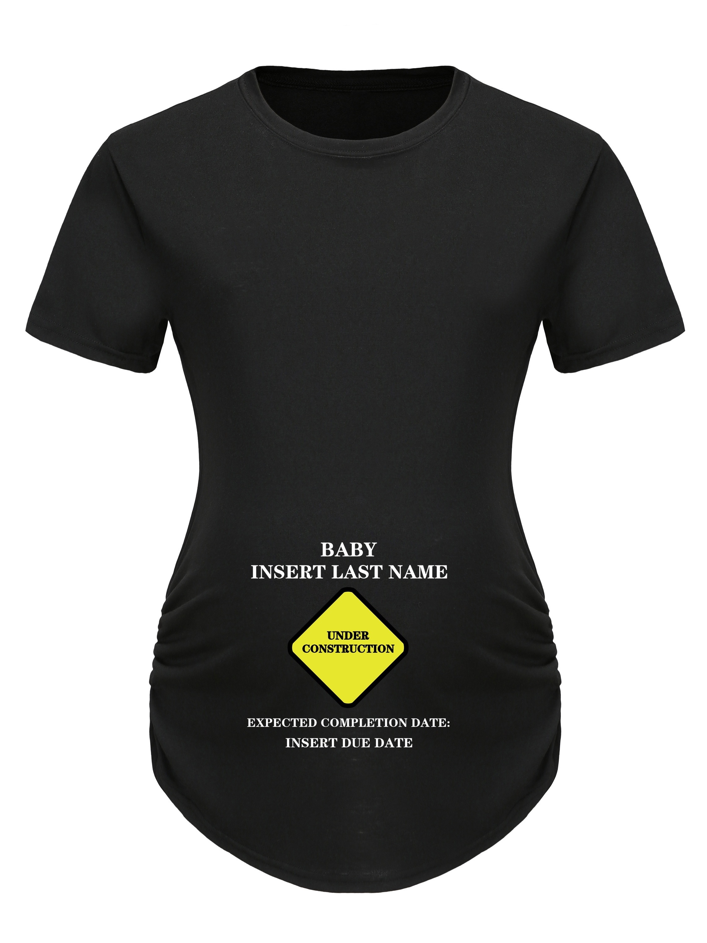 Under Construction Print Short Sleeve Side Shirred Maternity