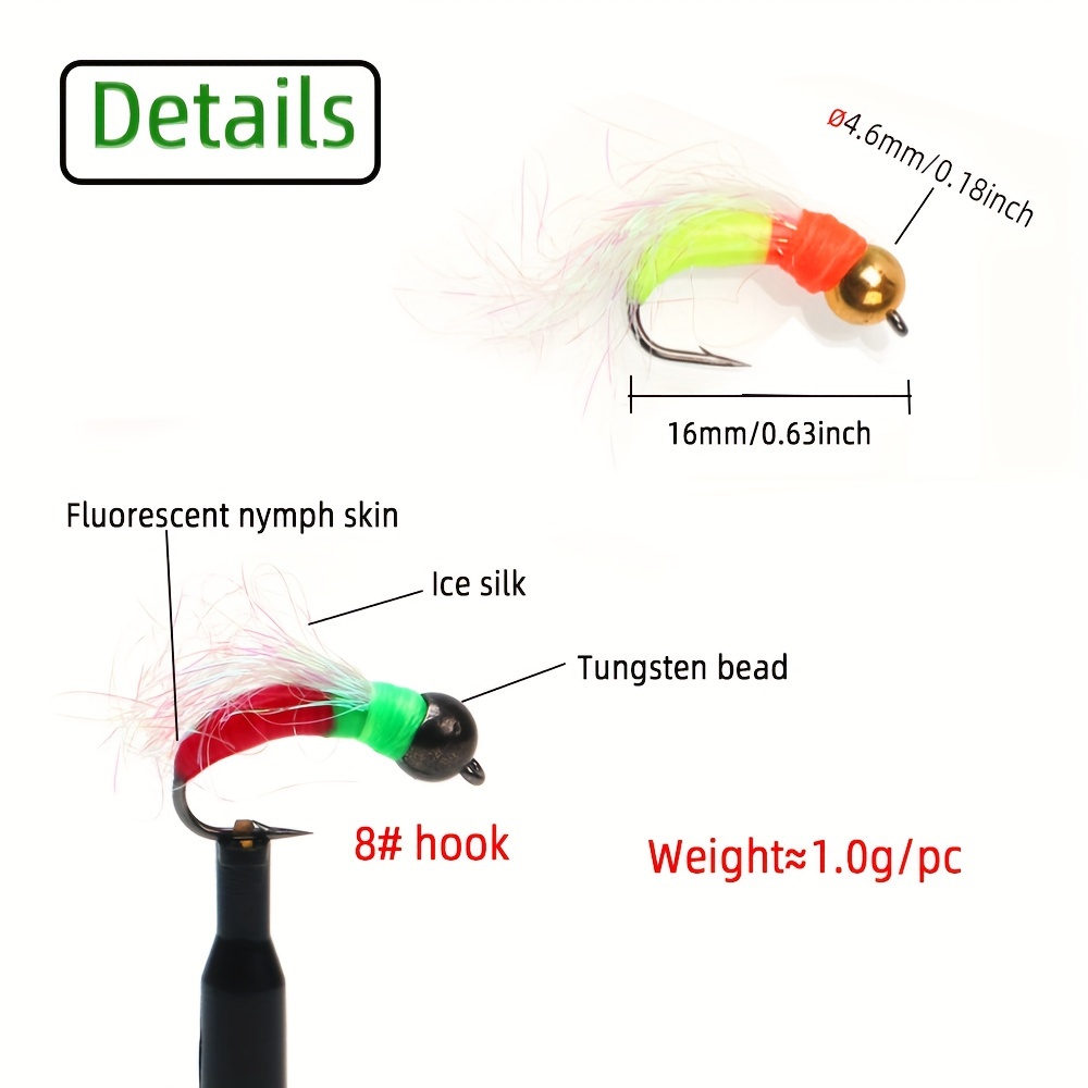 10pcs Tungsten Bead Head Fishing * Fluorescent Ice Fishing Nymph, Fly  Fishing Lure, Fast Sinking Trout Fly Lures