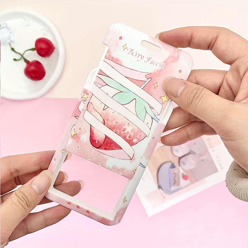 Strawberry Rabbit Pattern Card Cover Lanyard Cute Portable - Temu
