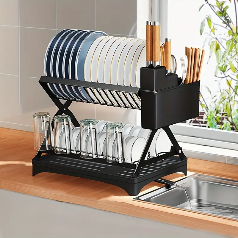 1pc Japanese Style Simple Dish Drying Rack With Drain Board, Space