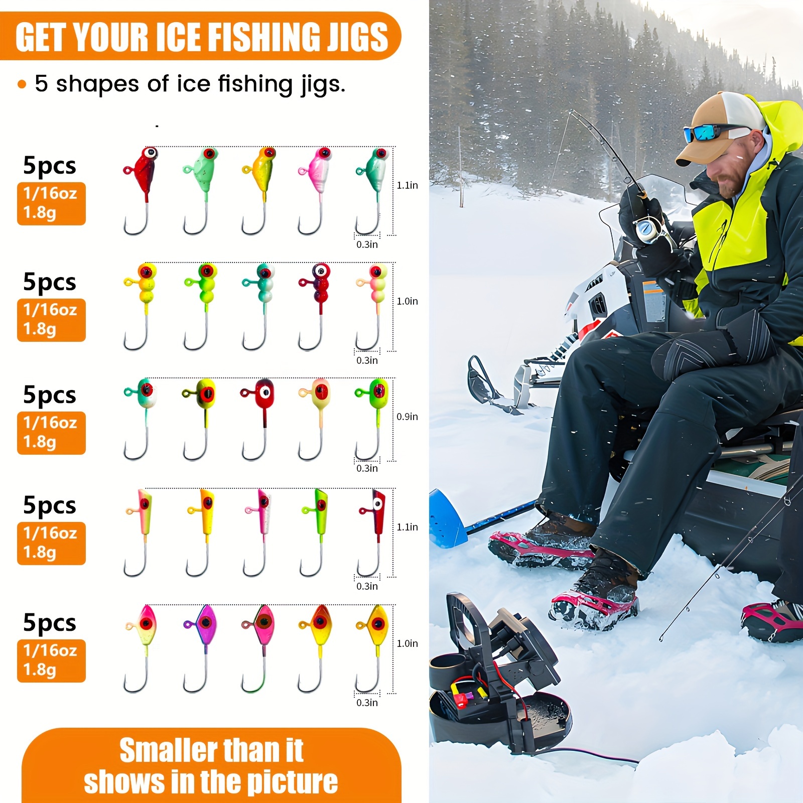 Ice Fishing Jig Heads Hooks Set Different Shapes Jig Heads - Temu