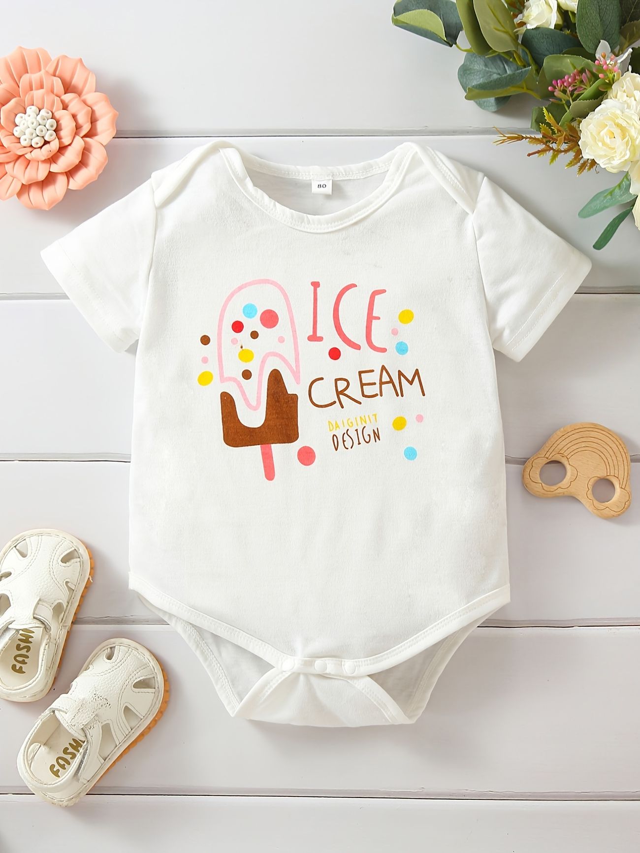 Infant Toddler Baby Girls Cute Romper With Cartoon Ice Cream Print For  Summer | Don't Miss These Great Deals | Temu