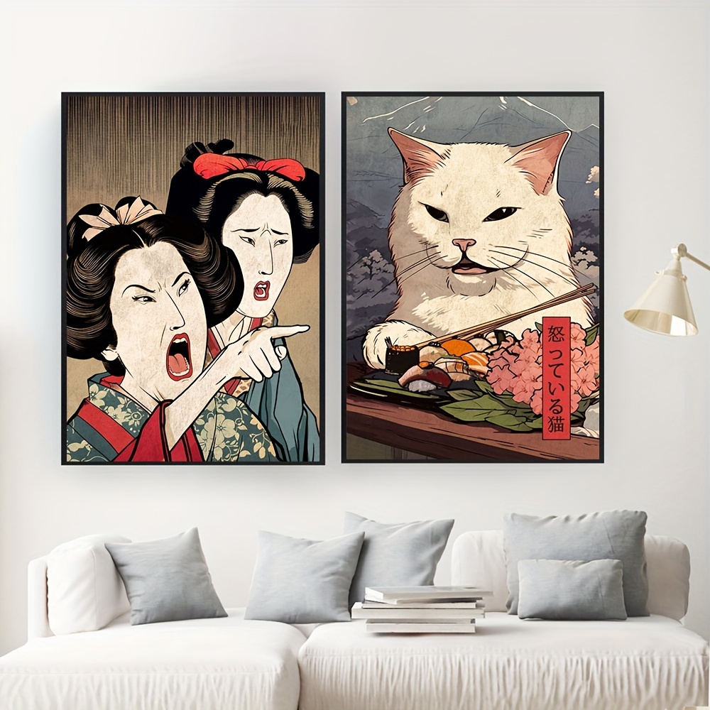

2pcs Canvas Poster, Modern Art, Abstract Japanese Women And Cats Wall Art Canvas Painting, Ideal Gift For Bedroom Living Room Corridor, Wall Art, Wall Decor, Fall Decor, Room Decoration, No Frame