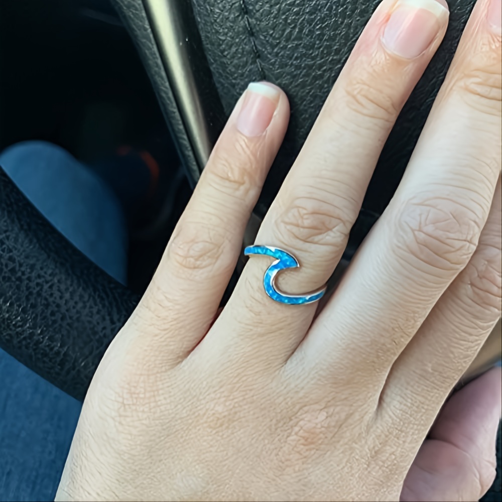 Women's Unique 925 Sterling Silver Opal Wave Ring