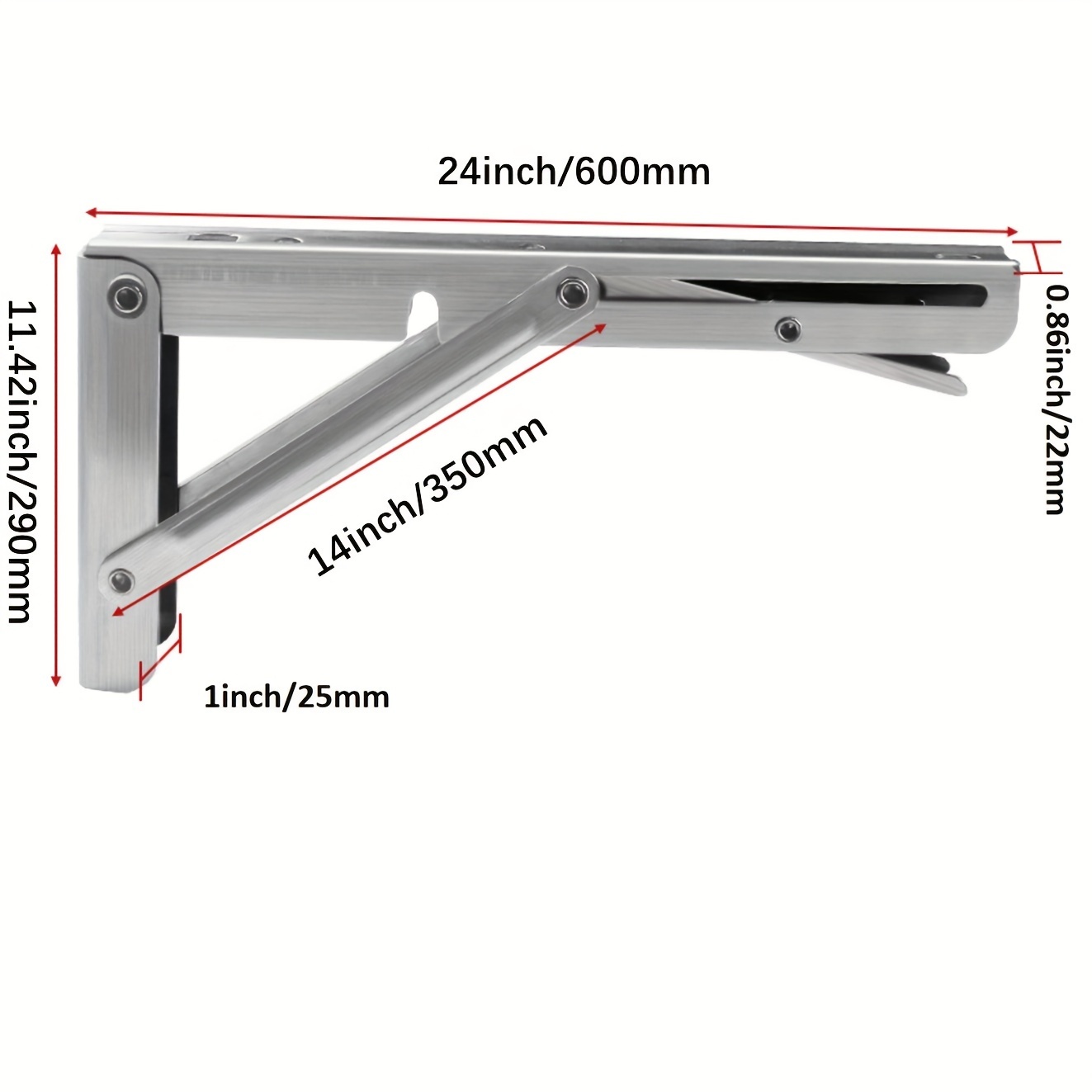 TEMU 2pcs Heavy-duty Stainless Steel Foldable Shelf Brackets - Wall Mount, Space Saving Design, Supports Up To 130 Lbs, Triangular Workbench