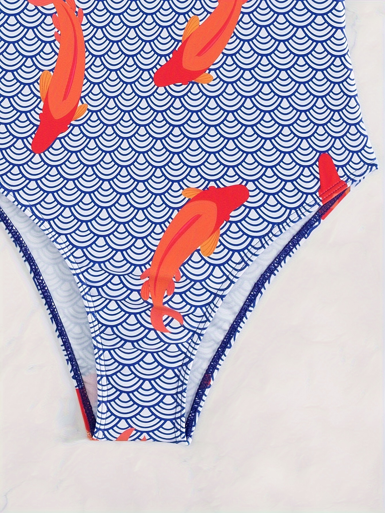 Women'S Fashion One-Piece Swimsuit Double-Layered Neck Large Goldfish Print Ocean Fashion