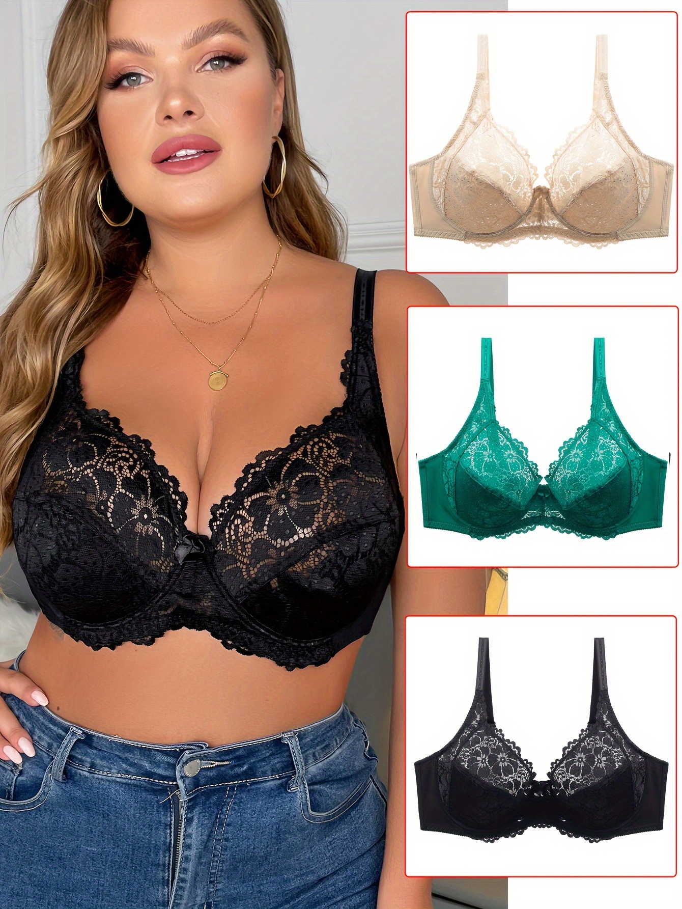 Bras for Women Full Coverage Push-Up Bralettes Lace Green Xxxxl