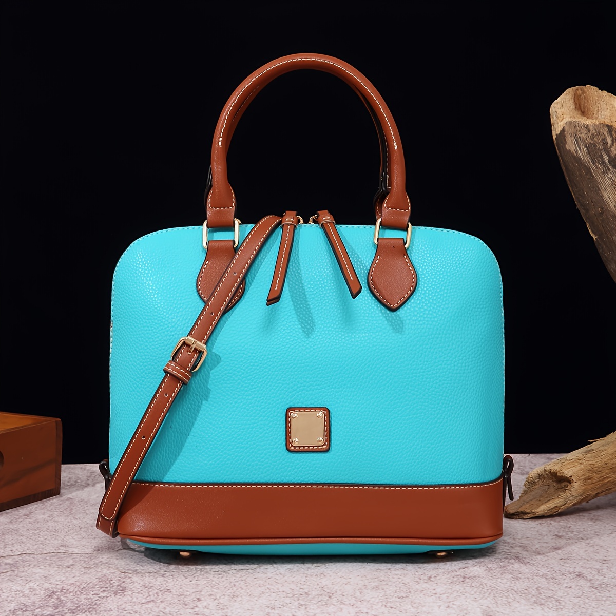 Bright Blue Leather Box Handbag