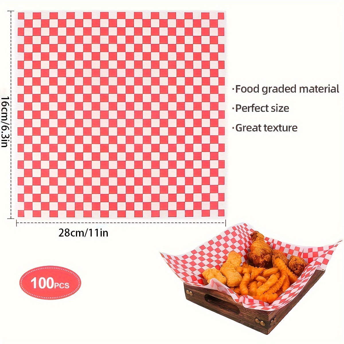 Wax Paper Sheets, Premium Food Basket Liners, Grease Resistant Wax Paper  Sheets For Food, Classic Checkered Sandwich Wrapping Paper For Party,  Festival And Outdoors - Temu
