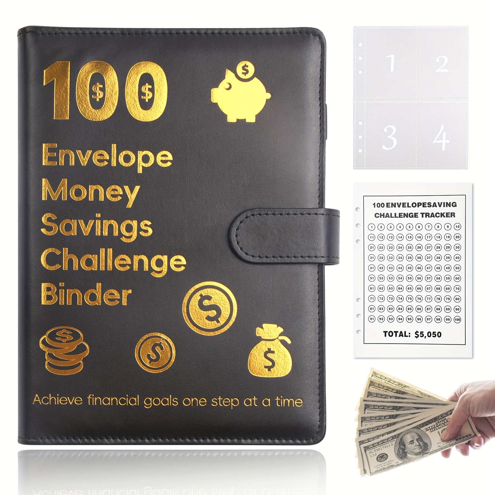 Budget Binder with Zipper Envelopes - Crocodile Pattern Leather Money Organizer, Cash Saving Book Budgeting Planner, Cash Stuffing Folder Envelope