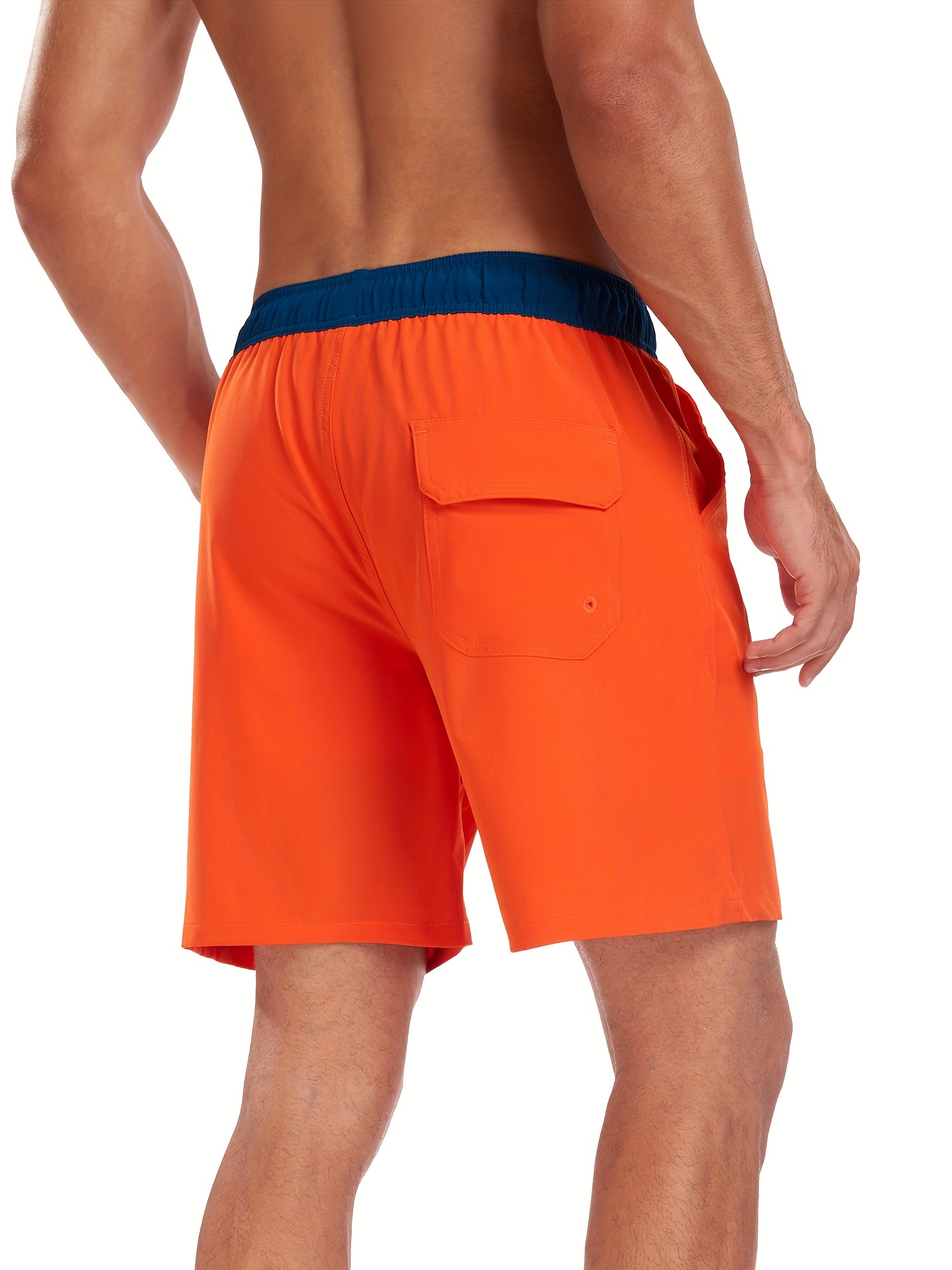 Men Burnt Orange Solid Color Swim Trunks with Compression Liner Board Shorts