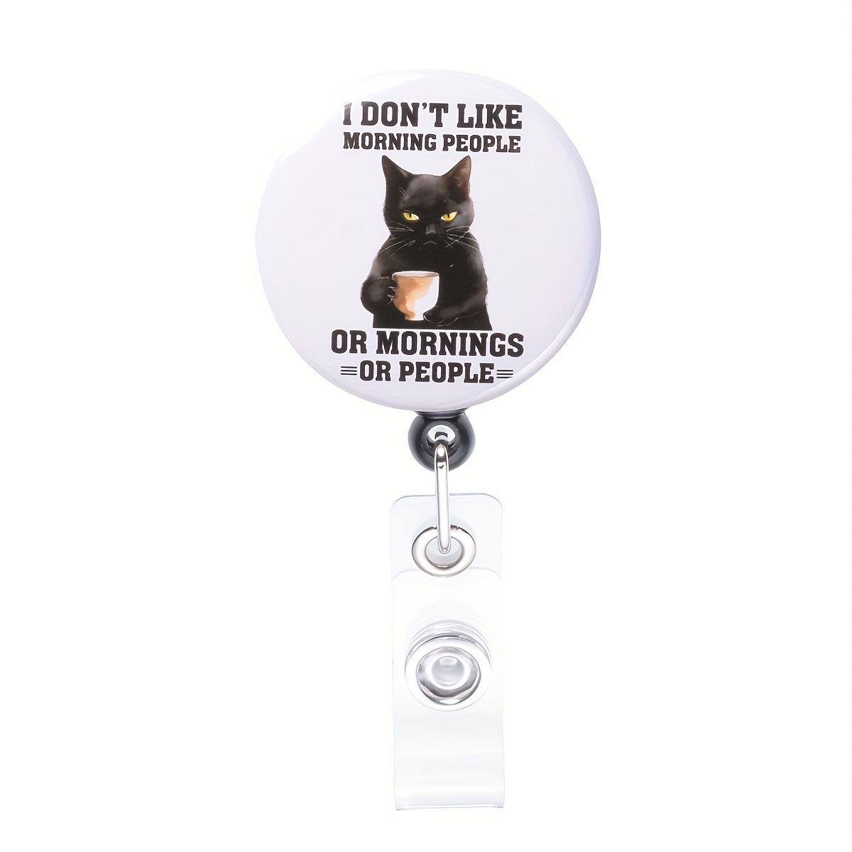 1pc Retractable Nurse Badge Reels Novelty Interchangeable I Don't Like  Morning People Cute Funny Black Cat Badge Holder